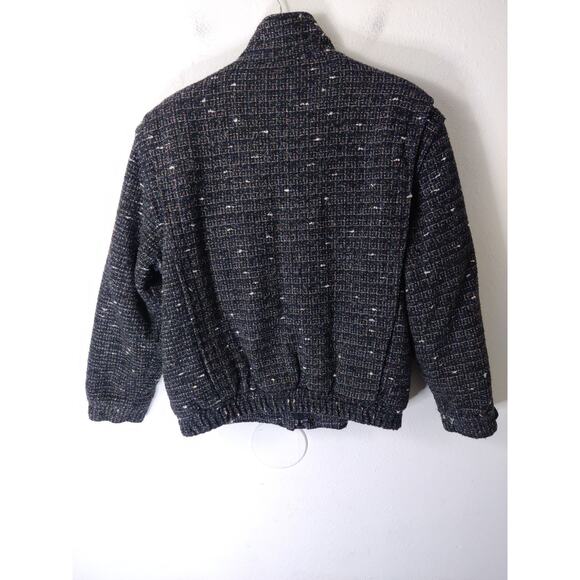 Vintage COSI Black Wool Blend Zip Front Long Sleeve Tweed Jacket Size L - Picture 9 of 12